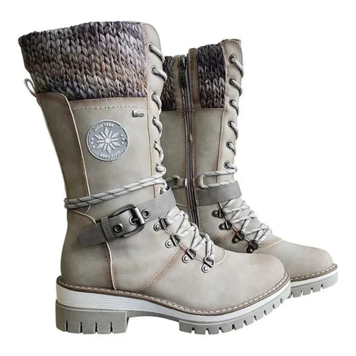 FrostLuxe | Women's Cushioned Buckle Waterproof Knee-Length Lace-Up Boots
