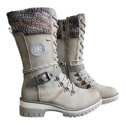 FrostLuxe | Women's Cushioned Buckle Waterproof Knee-Length Lace-Up Boots