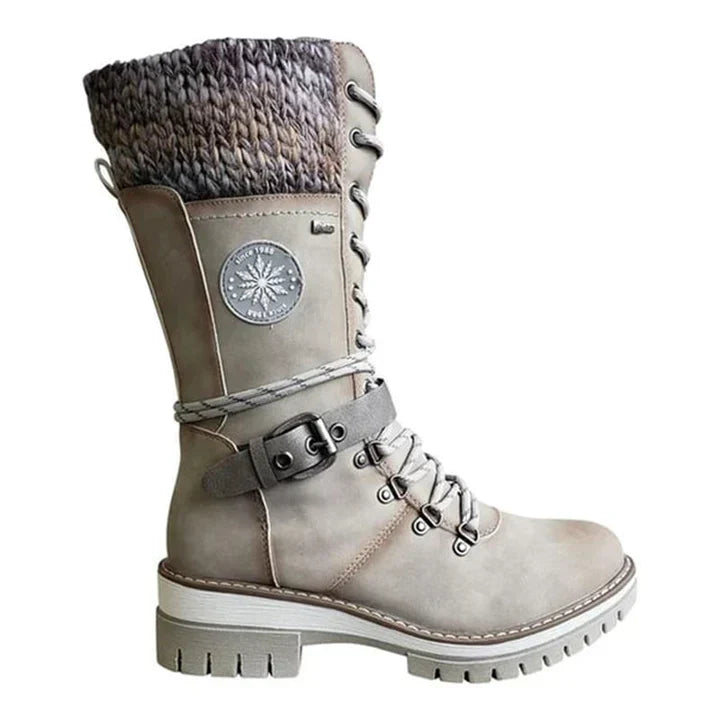 FrostLuxe | Women's Cushioned Buckle Waterproof Knee-Length Lace-Up Boots