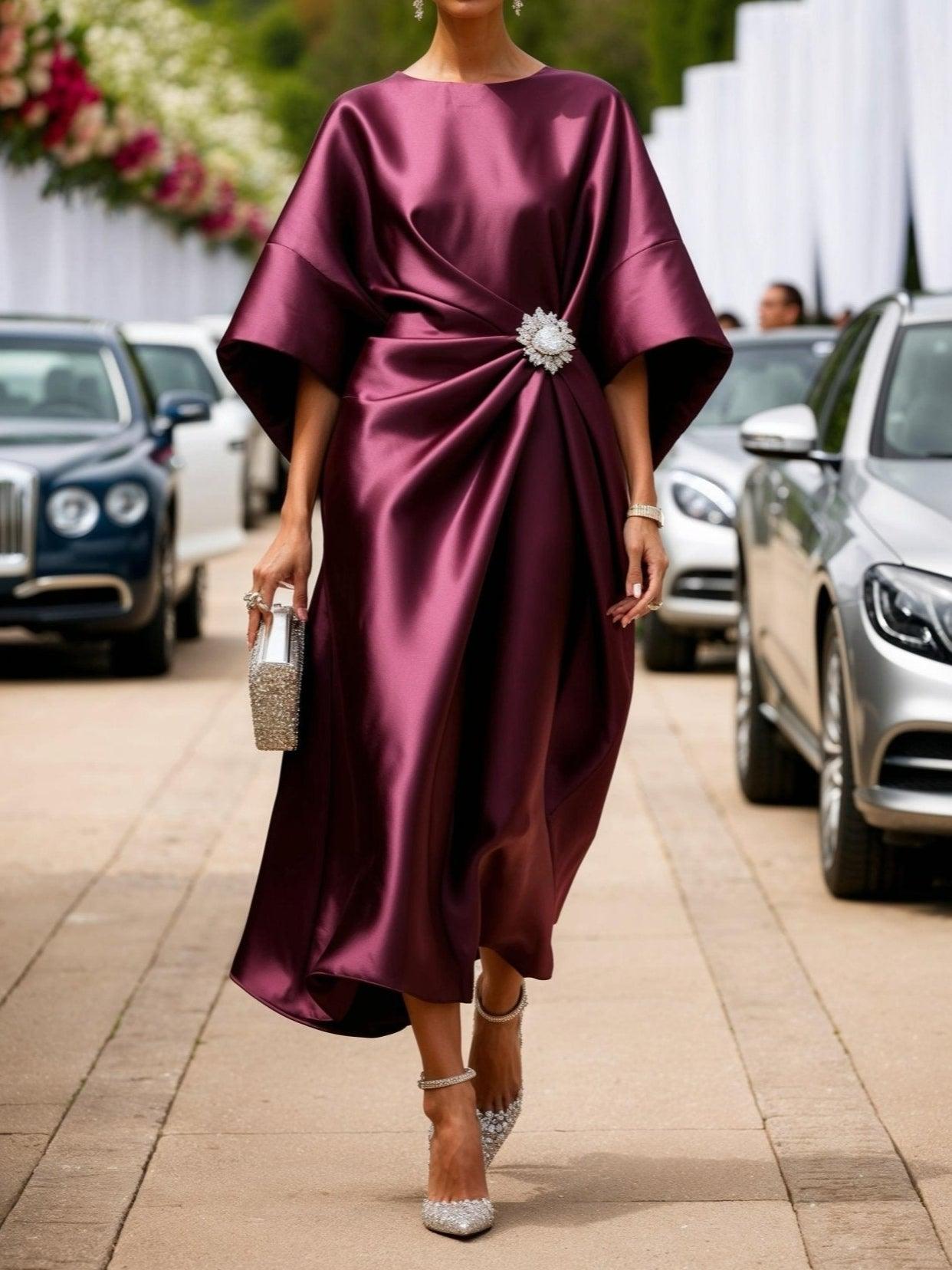 Women's Elegant Shimmer Maxi Dress with Ruching