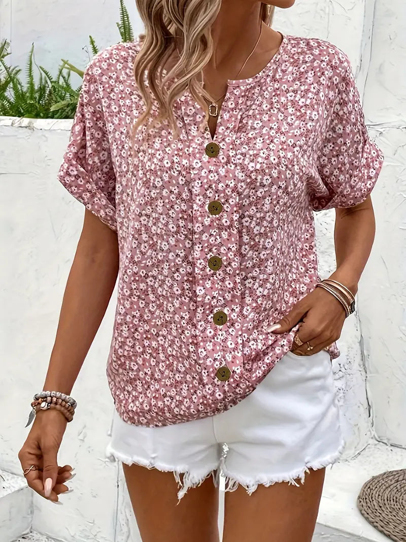 Charis | Women's Cropped Floral Button-Up Blouse