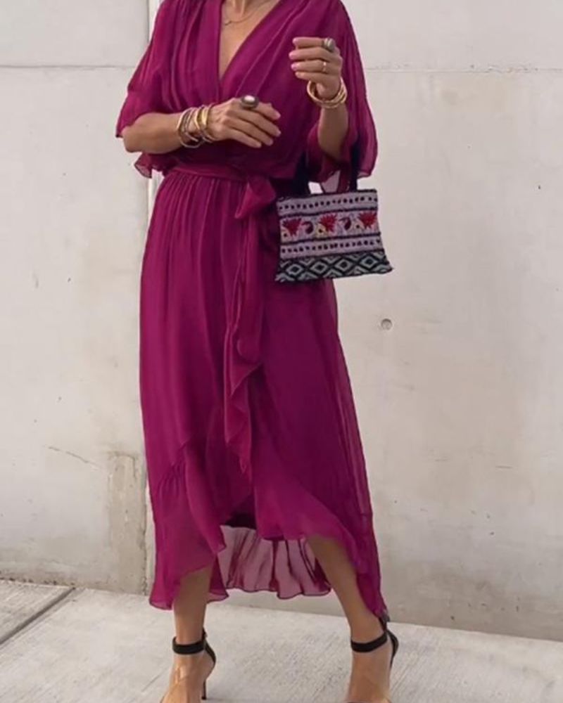 Cristi | Women's Relaxed Flowy Crossed Midi Dress