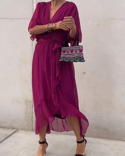 Cristi | Women's Relaxed Flowy Crossed Midi Dress