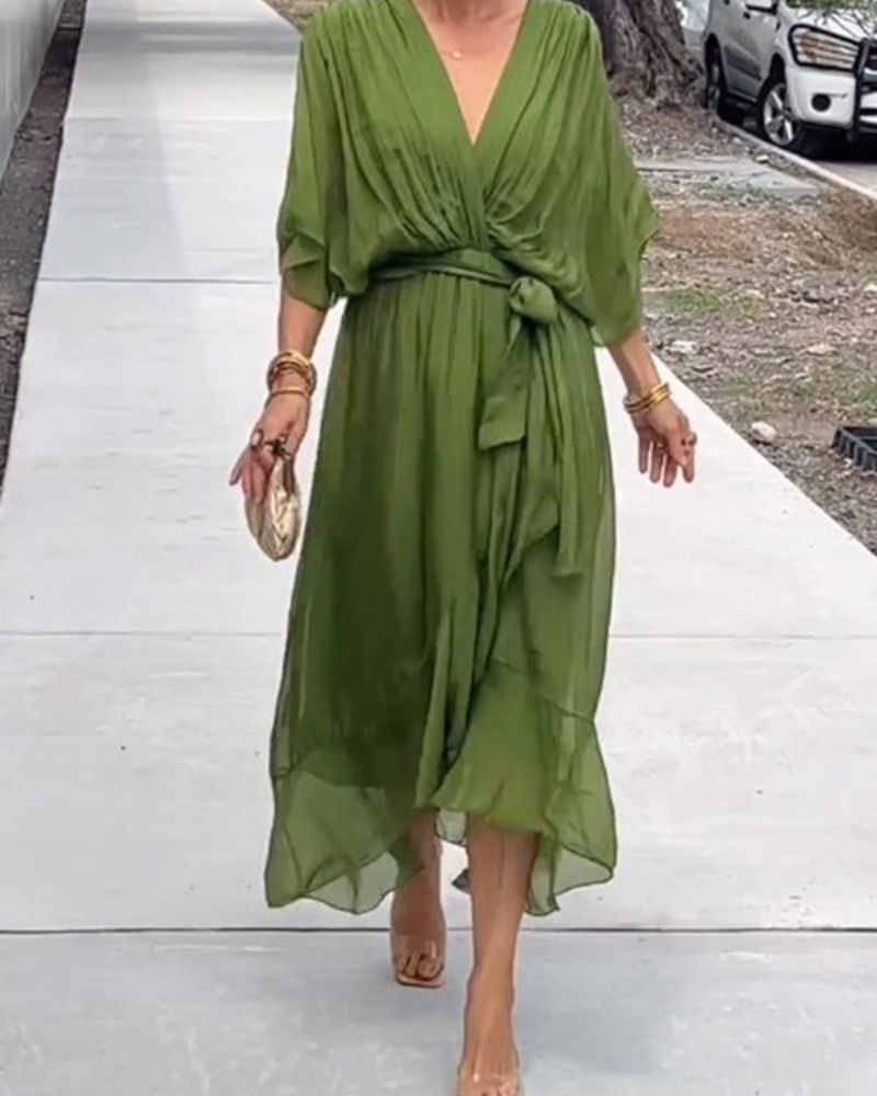 Cristi | Women's Relaxed Flowy Crossed Midi Dress