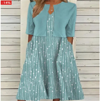 Elise | Women's Floral Two-Piece Midi Dress with Pockets