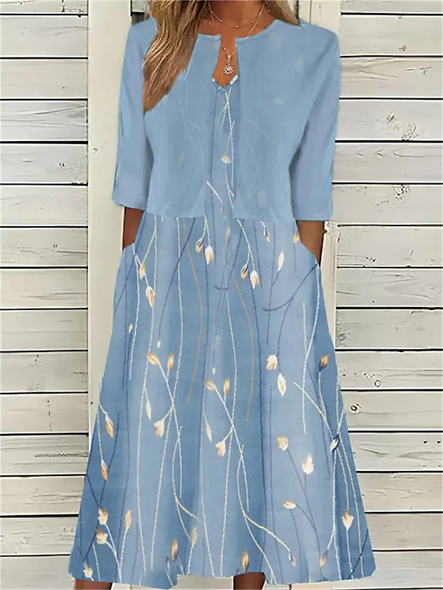 Elise | Women's Floral Two-Piece Midi Dress with Pockets