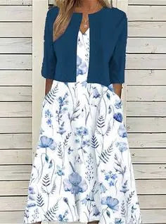 Elise | Women's Floral Two-Piece Midi Dress with Pockets