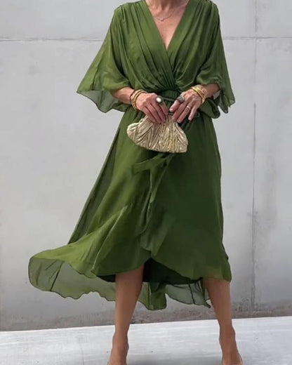 Cristi | Women's Relaxed Flowy Crossed Midi Dress