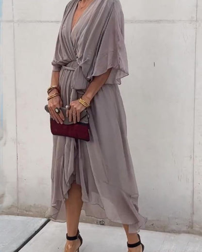 Cristi | Women's Relaxed Flowy Crossed Midi Dress