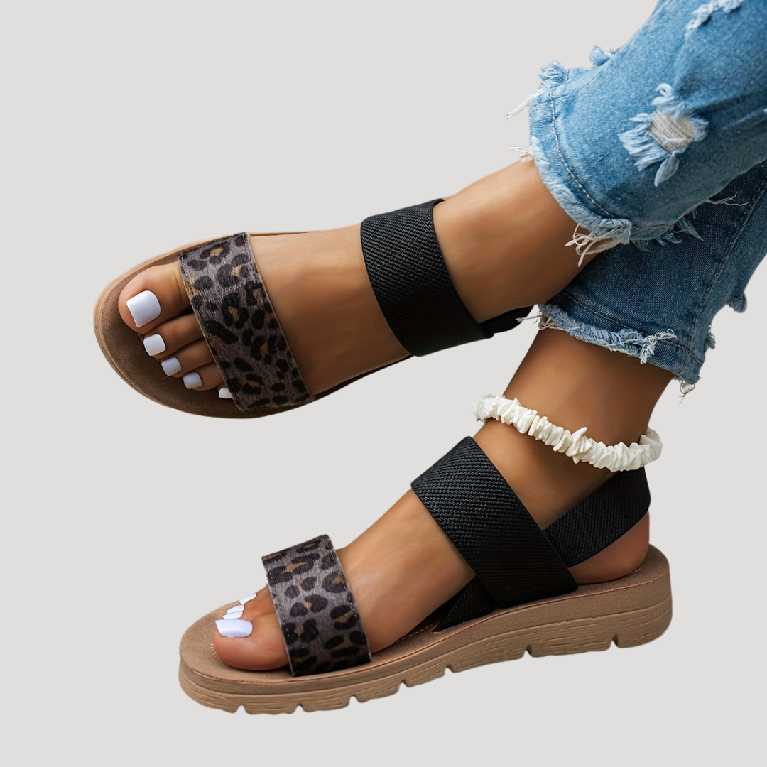 Women's Cushioned Open-Toe Stylish Leopard Print Cross-Strap Flat Sandals for Ultimate Comfort