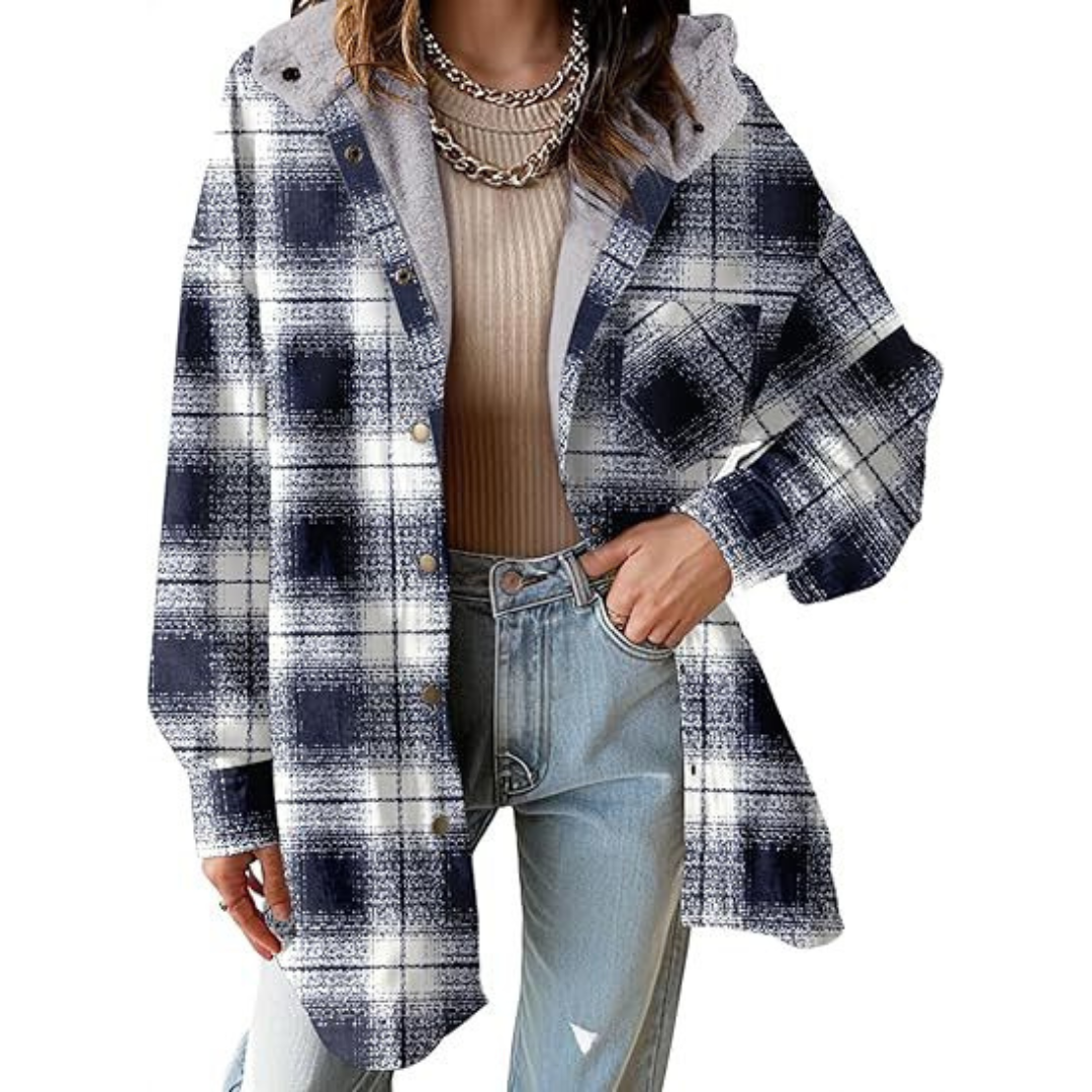 Tallulah | Women's Relaxed Fit Hooded Jacket in Check Pattern