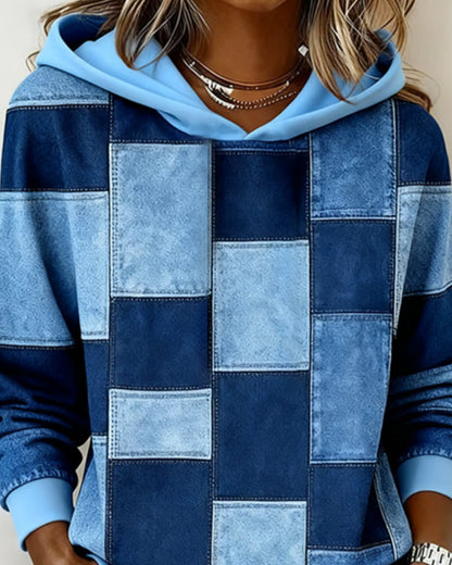 Women's Chic Long-Sleeve Checkered Hoodie