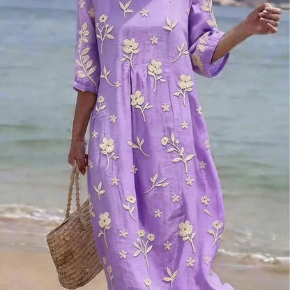 Ella | Women's Embroidered Mid-Sleeve Midi Dress
