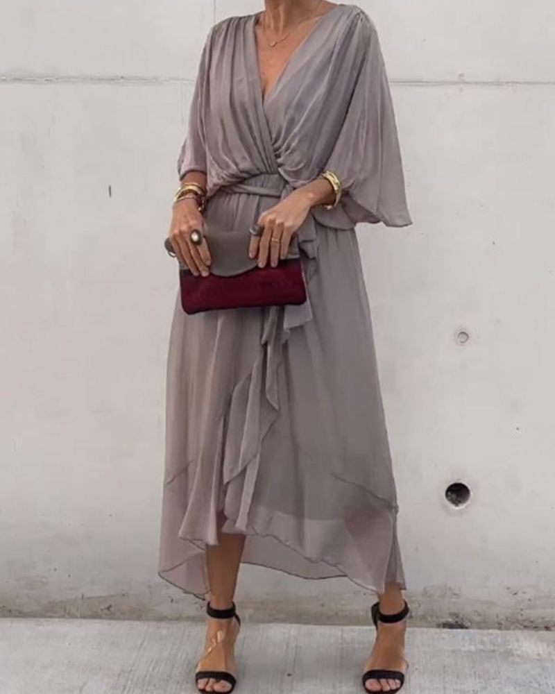 Cristi | Women's Relaxed Flowy Crossed Midi Dress