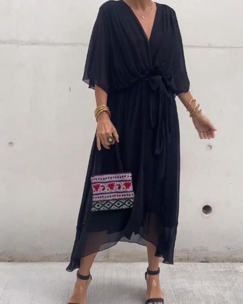 Cristi | Women's Relaxed Flowy Crossed Midi Dress