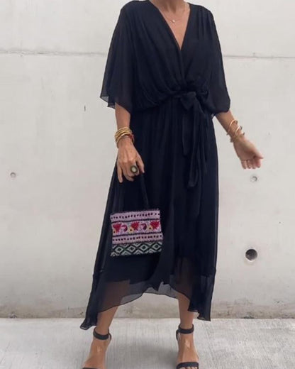 Cristi | Women's Relaxed Flowy Crossed Midi Dress