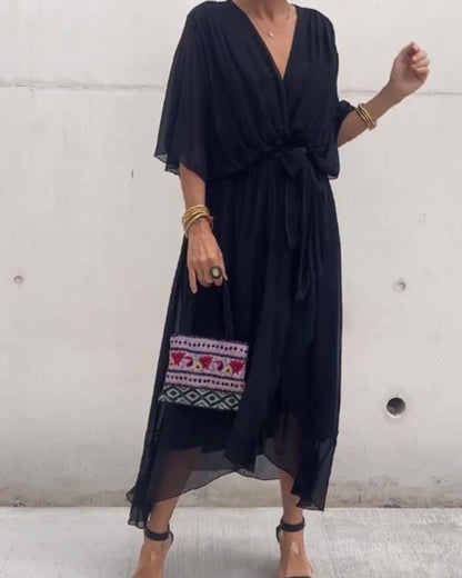 Cristi | Women's Relaxed Flowy Crossed Midi Dress
