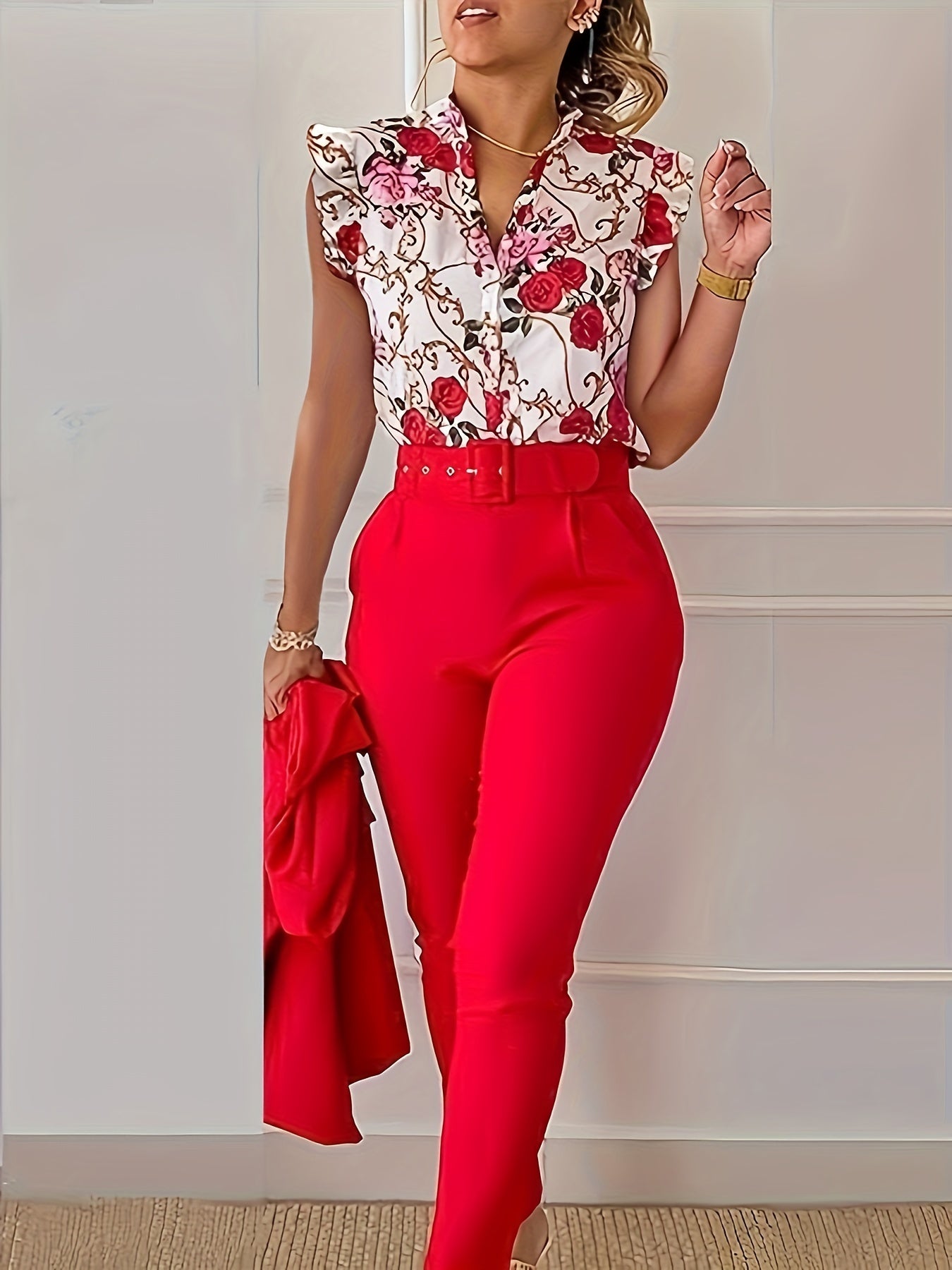 Rainie | Women's Floral Stylish Ruffle-Sleeve Set