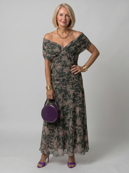 Calen | Women's Elegant Off-Shoulder Midi Dress with Flowing Design