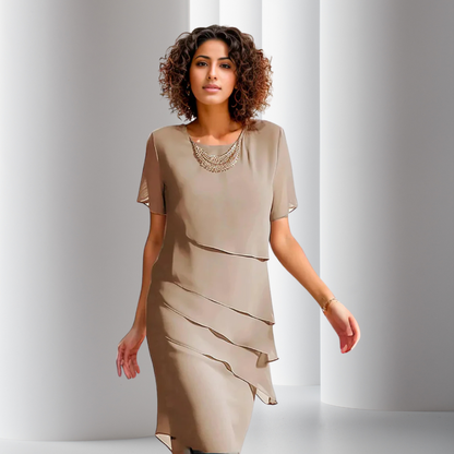 Elara | Women's Layered Midi Dress with Short Sleeve