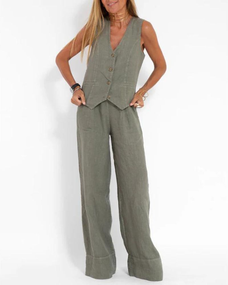 Millie | Women's Chic Sleeveless Vest & Wide-Leg Trousers Set