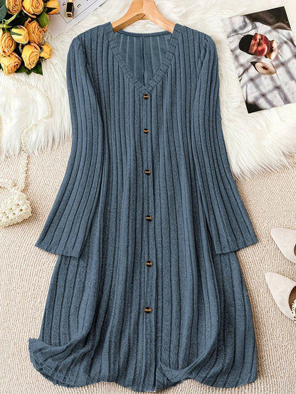 Madelyn | Women's Timeless Plus Size Ribbed Button Midi Dress