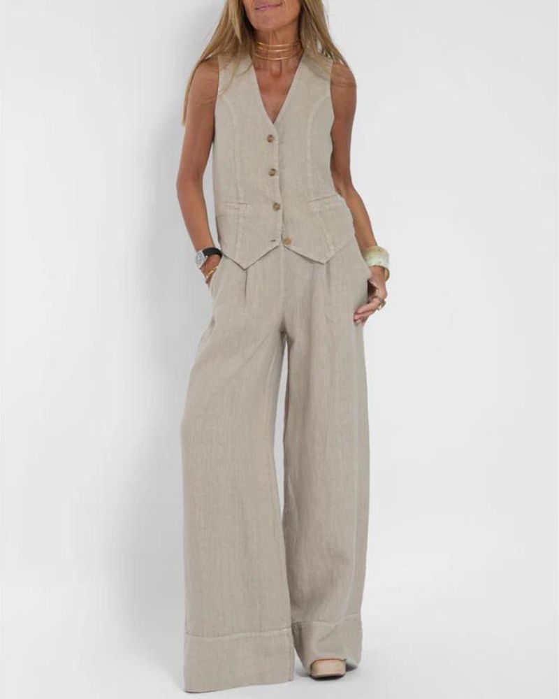 Millie | Women's Chic Sleeveless Vest & Wide-Leg Trousers Set