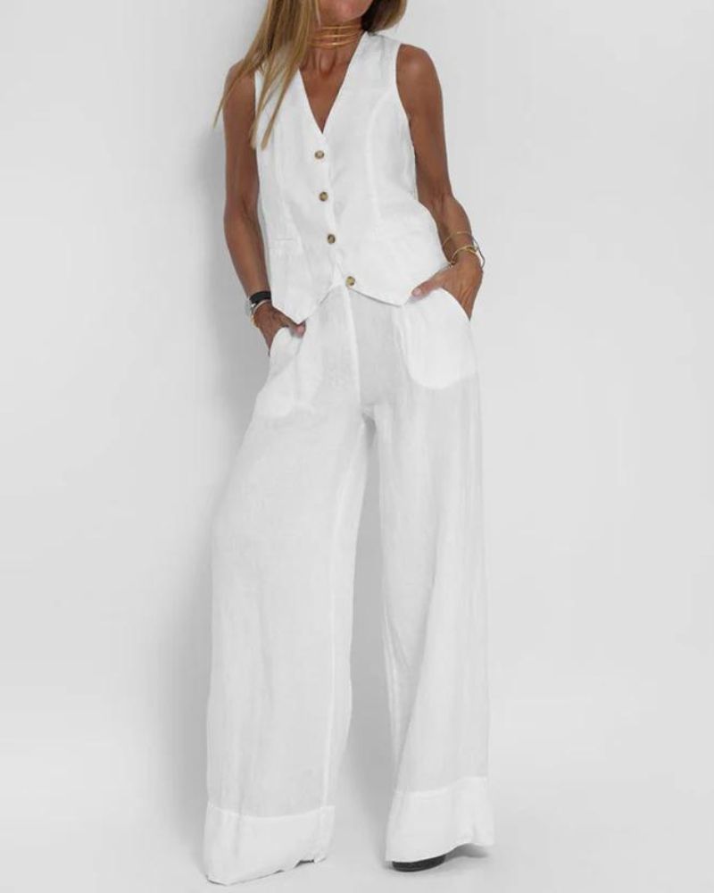 Millie | Women's Chic Sleeveless Vest & Wide-Leg Trousers Set