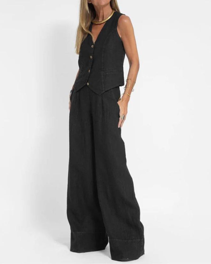 Millie | Women's Chic Sleeveless Vest & Wide-Leg Trousers Set