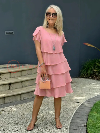 Paige | Women's Loose Midi Dress with Round Neck and Short Sleeve