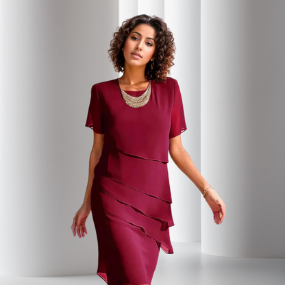Elara | Women's Layered Midi Dress with Short Sleeve