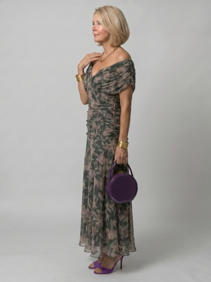 Calen | Women's Elegant Off-Shoulder Midi Dress with Flowing Design