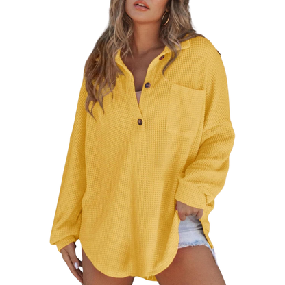 Kathryn | Women's Longline Breezy V-Neck Button-Up Tunic Blouse