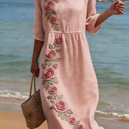 Abigail | Women's Floral Casual Mid-Sleeve Midi Dress