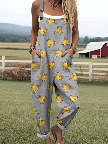 Women's Vintage Wide Leg Jumpsuit, Effortless Style & Comfort with Pockets