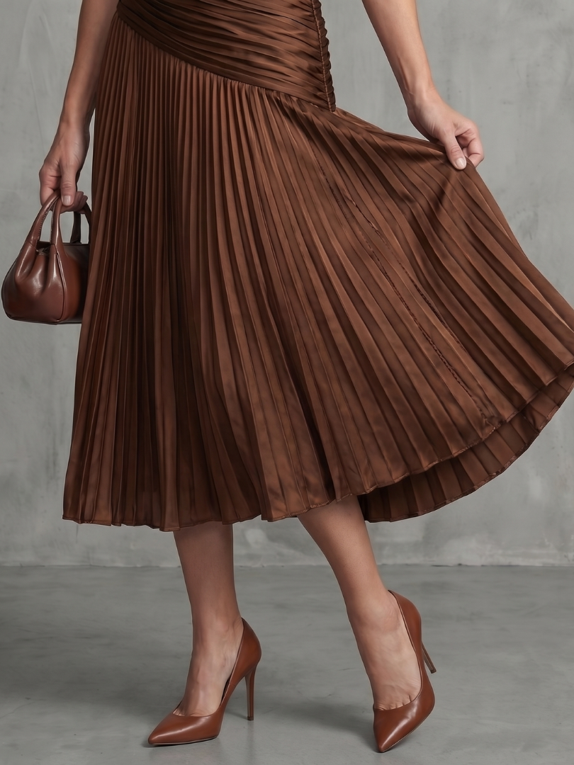 Theodora | Women's Pleated Waistline Stripe Midi Dress