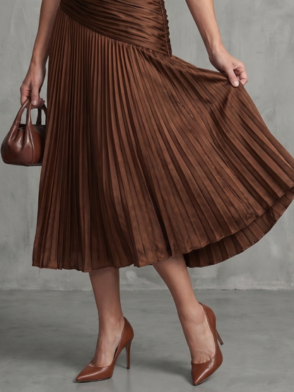 Theodora | Women's Pleated Waistline Stripe Midi Dress