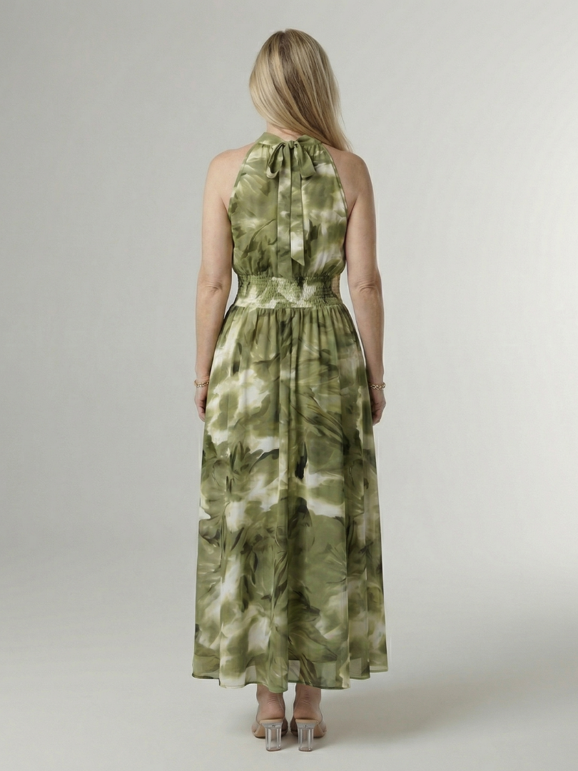 Sylin | Women's Relaxed Gathered Halter Midi Dress