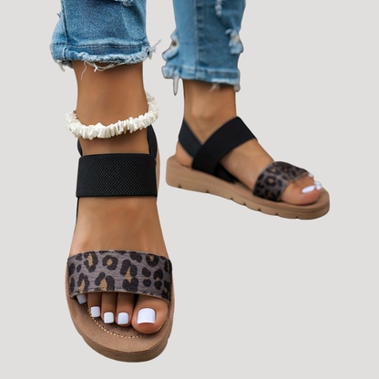 Women's Cushioned Open-Toe Stylish Leopard Print Cross-Strap Flat Sandals for Ultimate Comfort