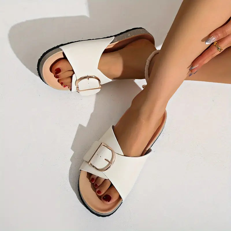 Women's Cushioned Open-Toe Adjustable Buckle Strap Orthopedic Flat Sandals