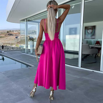 Chloe | Women's High Slit Spaghetti Strap Maxi Dress with Cut-Out