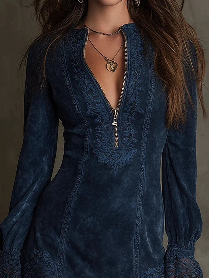 Faye | Women's Lacey Mini Dress with Long Sleeve