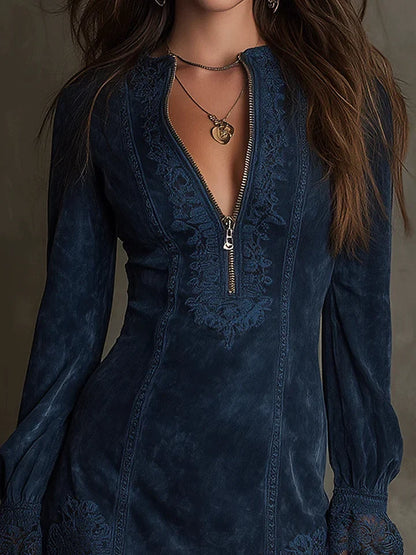 Faye | Women's Lacey Mini Dress with Long Sleeve