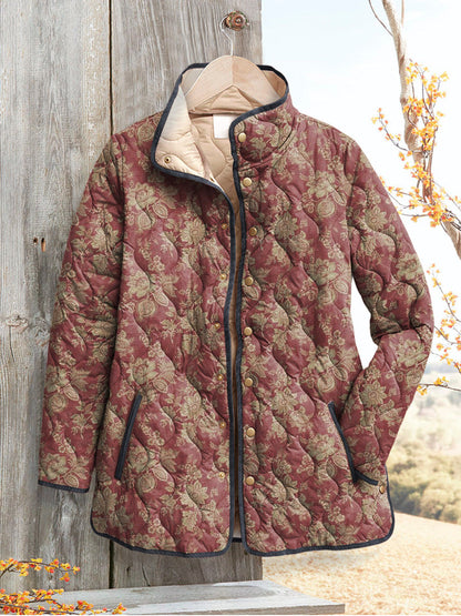 Women's Relaxed Vintage-Style Jacket with Floral Pattern