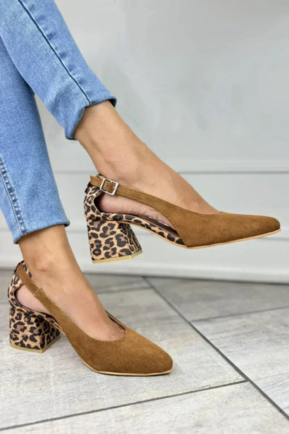 Women's Pointed-Toe Leopard Print Heel Slingbacks