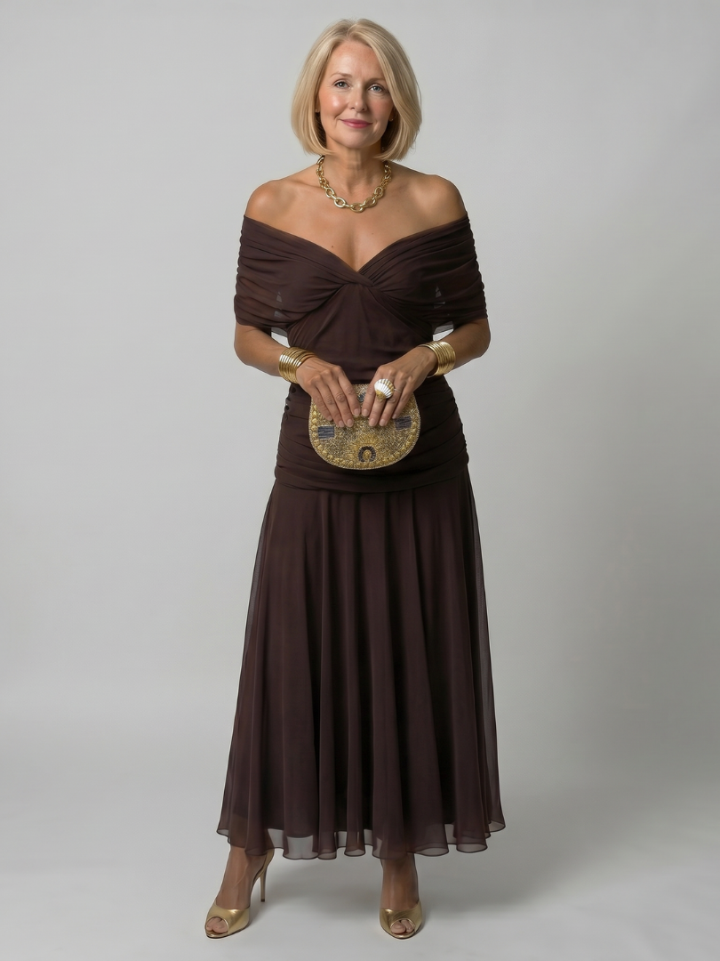 Calen | Women's Off Shoulder Flow Midi Dress