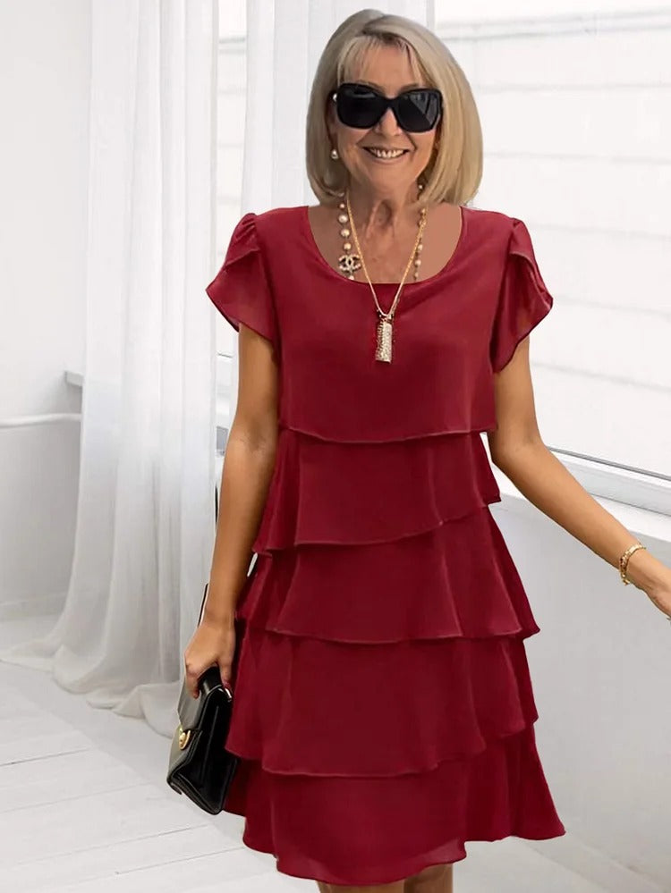 Paige | Women's Loose Midi Dress with Round Neck and Short Sleeve