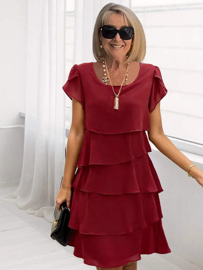 Paige | Women's Loose Midi Dress with Round Neck and Short Sleeve