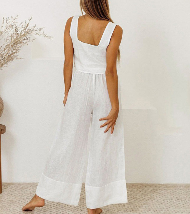 Milena | Women's Minimalist Top and Wide-Leg Trousers Set