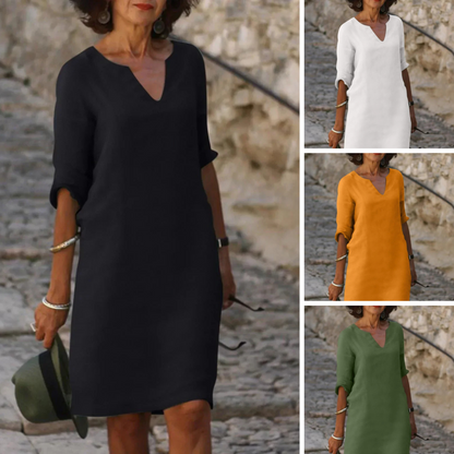 Lola | Women's Relaxed V-Neck Midi Dress with Pockets